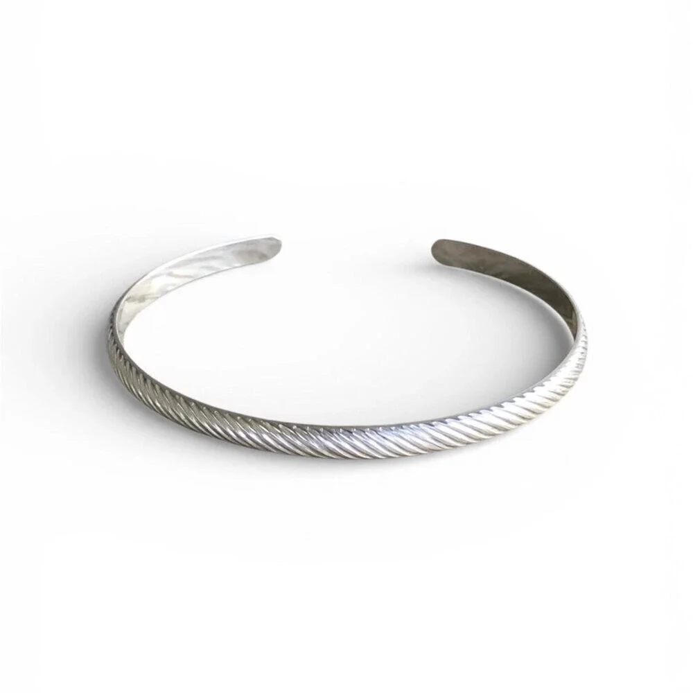 Brushed Sterling Silver Twist Pattern Open Cuff Bangle Bracelet w/Satin Finish